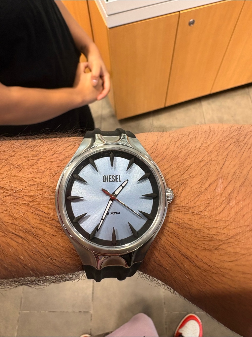 Diesel Silver-Tone Case Light Blue Dial Watch with Black Strap